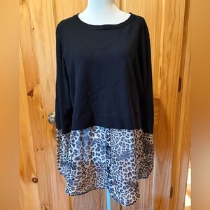Milano Mixed Media Animal Print Layered Tunic Top women’s M